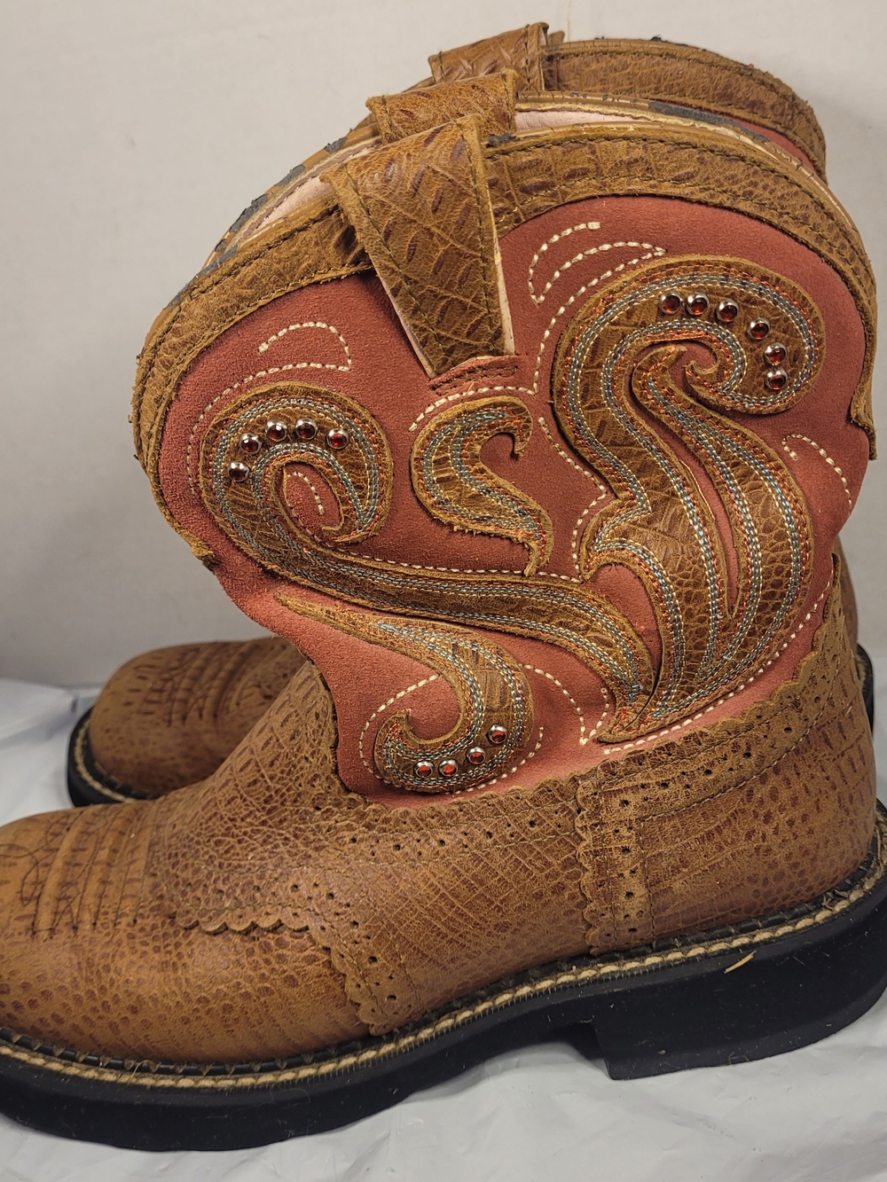 Ariat Gembaby Fatbaby Western Roper Boots Womens Size 8 B Pull on Rhinestone (S2